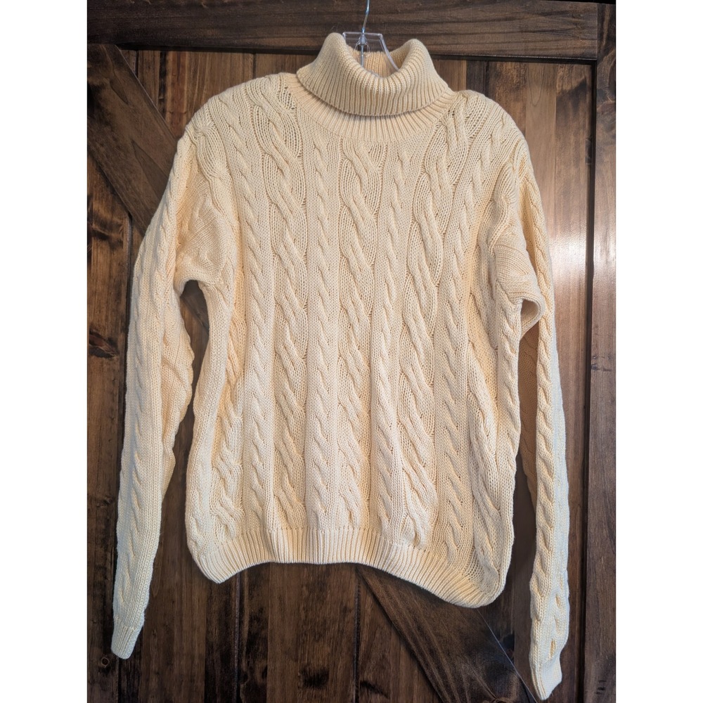 Wainscott Womens Yellow Cable Knit Turtleneck 100% Cotton Sweater Size S
